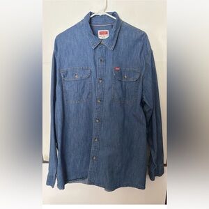 Wrangler Men's Denim Long-Sleeve Button-Down Shirt - XL-Blue